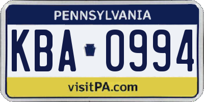 PA license plate KBA0994