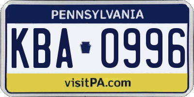 PA license plate KBA0996