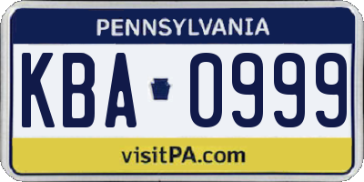 PA license plate KBA0999