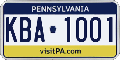 PA license plate KBA1001