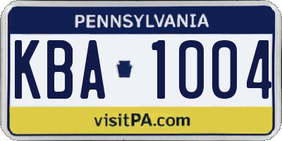 PA license plate KBA1004