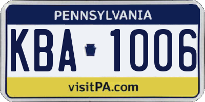 PA license plate KBA1006