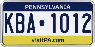 PA license plate KBA1012