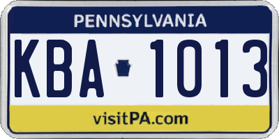 PA license plate KBA1013