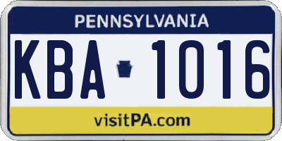 PA license plate KBA1016