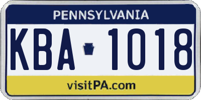PA license plate KBA1018