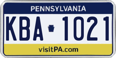 PA license plate KBA1021