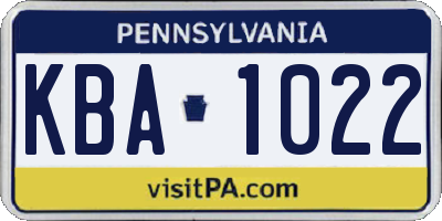 PA license plate KBA1022