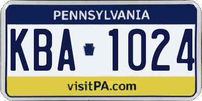 PA license plate KBA1024