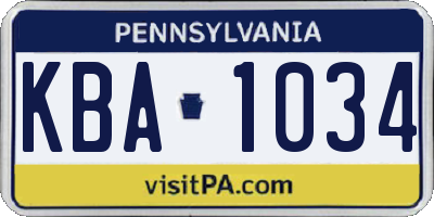 PA license plate KBA1034