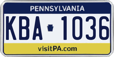 PA license plate KBA1036