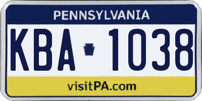PA license plate KBA1038