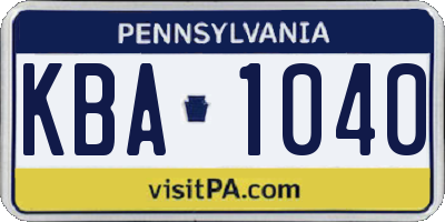 PA license plate KBA1040