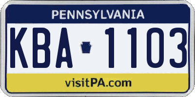 PA license plate KBA1103