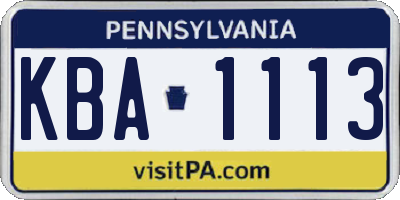 PA license plate KBA1113