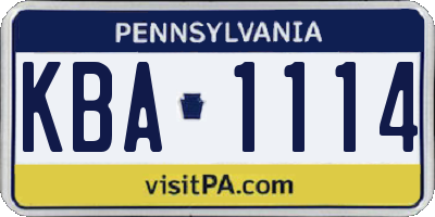 PA license plate KBA1114