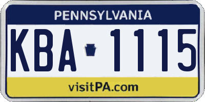 PA license plate KBA1115