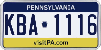 PA license plate KBA1116