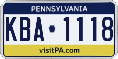 PA license plate KBA1118