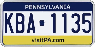 PA license plate KBA1135
