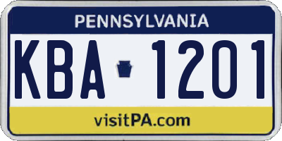PA license plate KBA1201