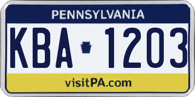 PA license plate KBA1203
