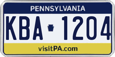 PA license plate KBA1204