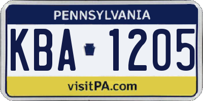 PA license plate KBA1205