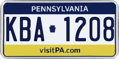 PA license plate KBA1208