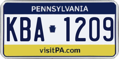 PA license plate KBA1209