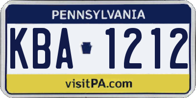 PA license plate KBA1212