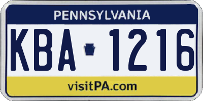 PA license plate KBA1216