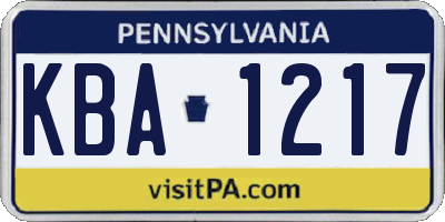 PA license plate KBA1217