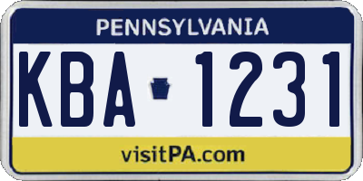 PA license plate KBA1231