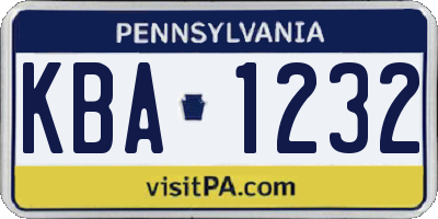 PA license plate KBA1232