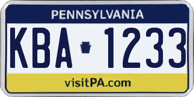PA license plate KBA1233