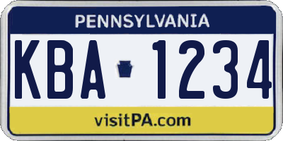 PA license plate KBA1234