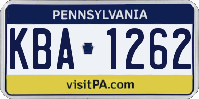 PA license plate KBA1262