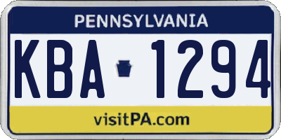 PA license plate KBA1294