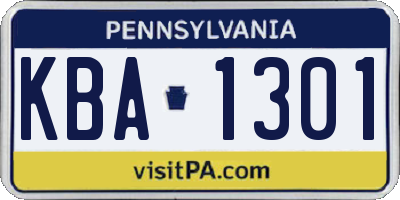 PA license plate KBA1301