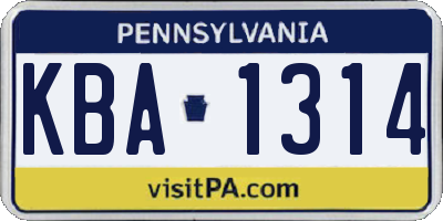 PA license plate KBA1314