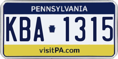 PA license plate KBA1315
