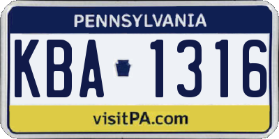 PA license plate KBA1316