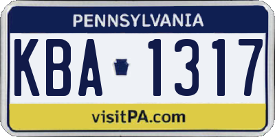 PA license plate KBA1317