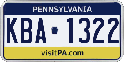 PA license plate KBA1322