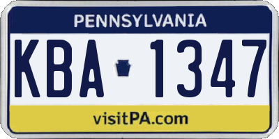 PA license plate KBA1347