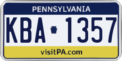 PA license plate KBA1357