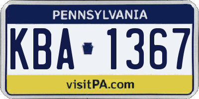 PA license plate KBA1367