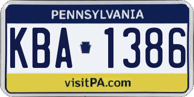 PA license plate KBA1386