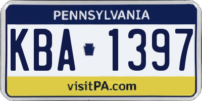 PA license plate KBA1397